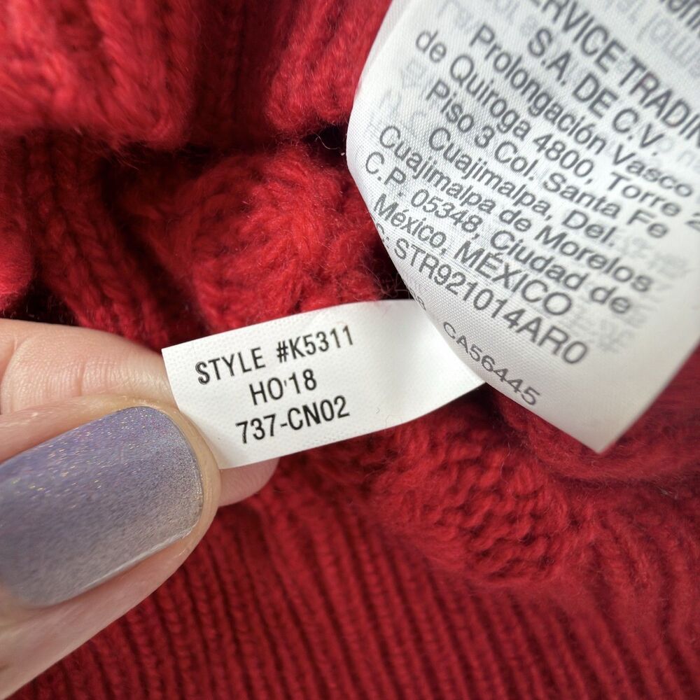 j.crew red lambswool blend cable knit bobble sweater textured fisherman medium - Picture 6 of 6